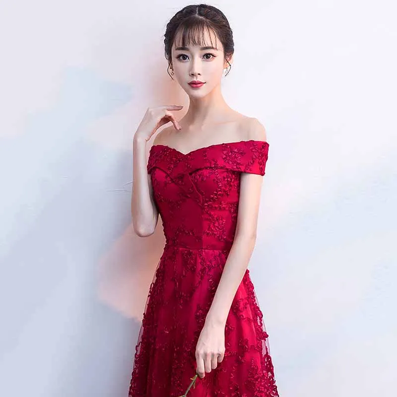 AnXin SH принцессы с красным кружевом цветочным рисунком вечернее платье вечерние в