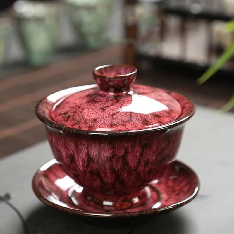 

Multicolor Ceramic Gaiwan Cups Large Capacity KungFu Tea Set Tea Bowl Home Tianmu Tea Tureen Drinkware Gaiwan Teapot Crafts Gift