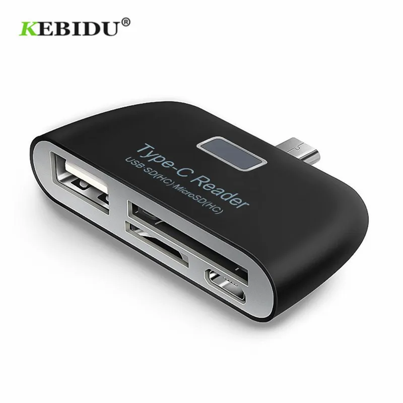 KEBIDU Многофункциональный 4 в 1 OTG/TF/SD смарт кардридер с Micro USB/Type C зарядным портом для