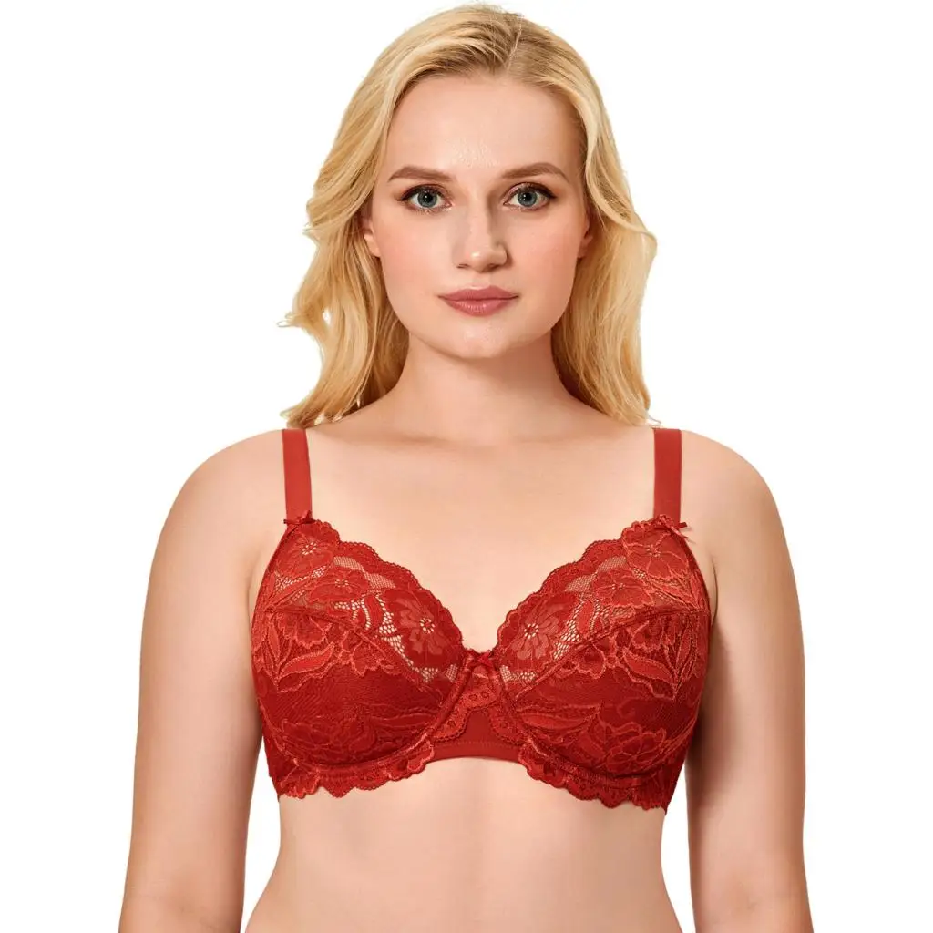 

Hot Sale Women's Full Coverage Non Padded Embroidery Floral Lace Bra Plus Size Underwired