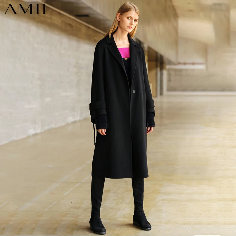 AMII минимализм британский стиль Женское зимнее двойное шерстяное пальто модное