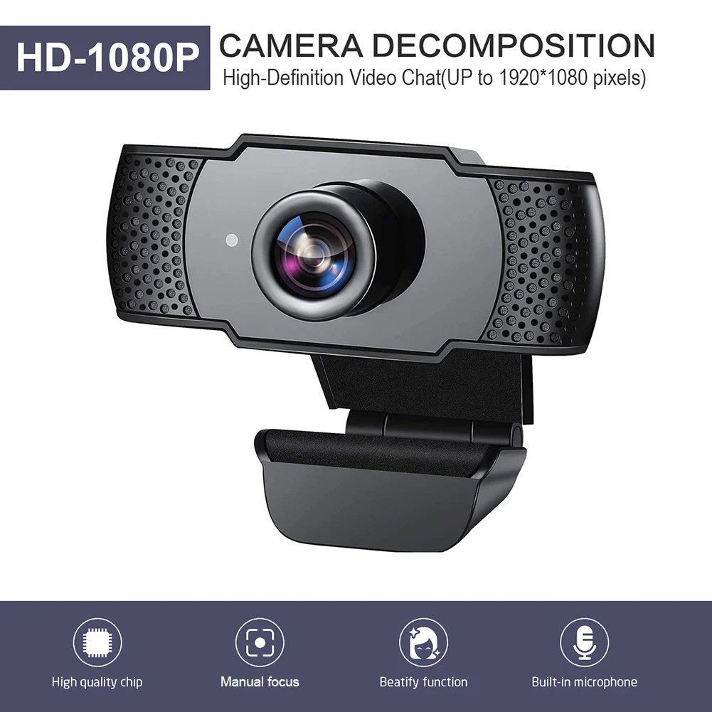 

2MP Manual Focus USB Webcam Web Camera with MIC 1080P HD Rotatable Online Live for Household Computer Accessories