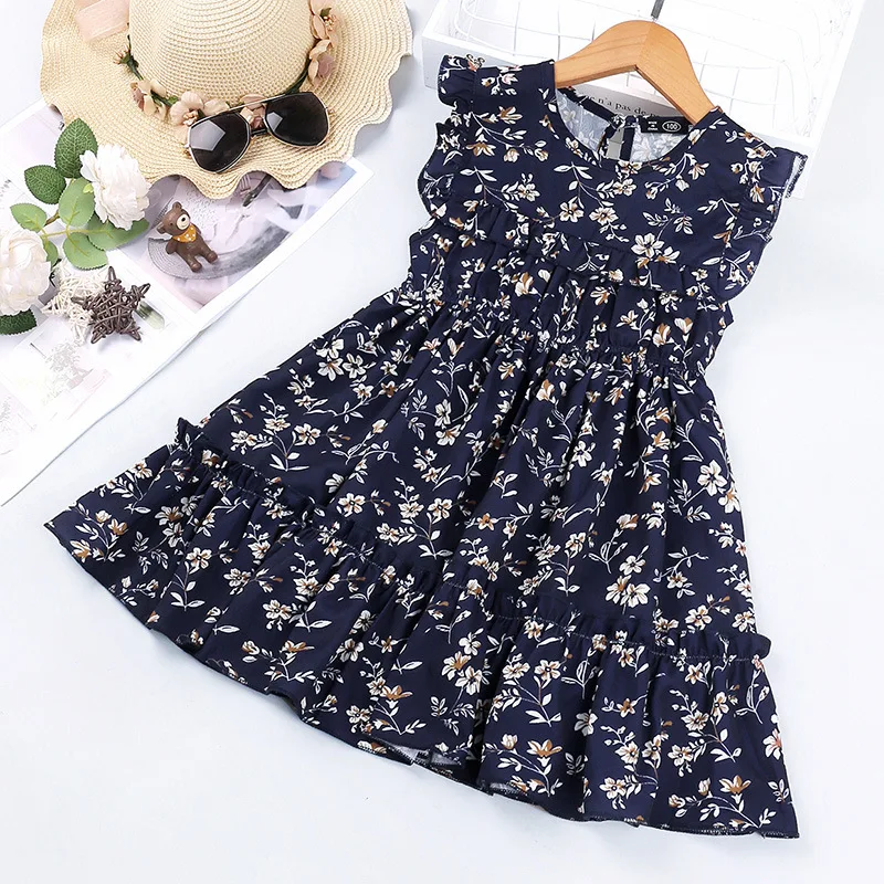 

Baby Girls Sleeveless Flower Print Dresses Clothes Kids Summer Princess Dress Children Party Ball Pageant Dress Outfit Dress