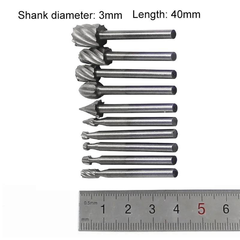 

10pcs 1/8 HSS Routing Router Drill Bits Set HSS Rotary Burrs Tools Wood Stone Metal Root Carving Milling Cutter