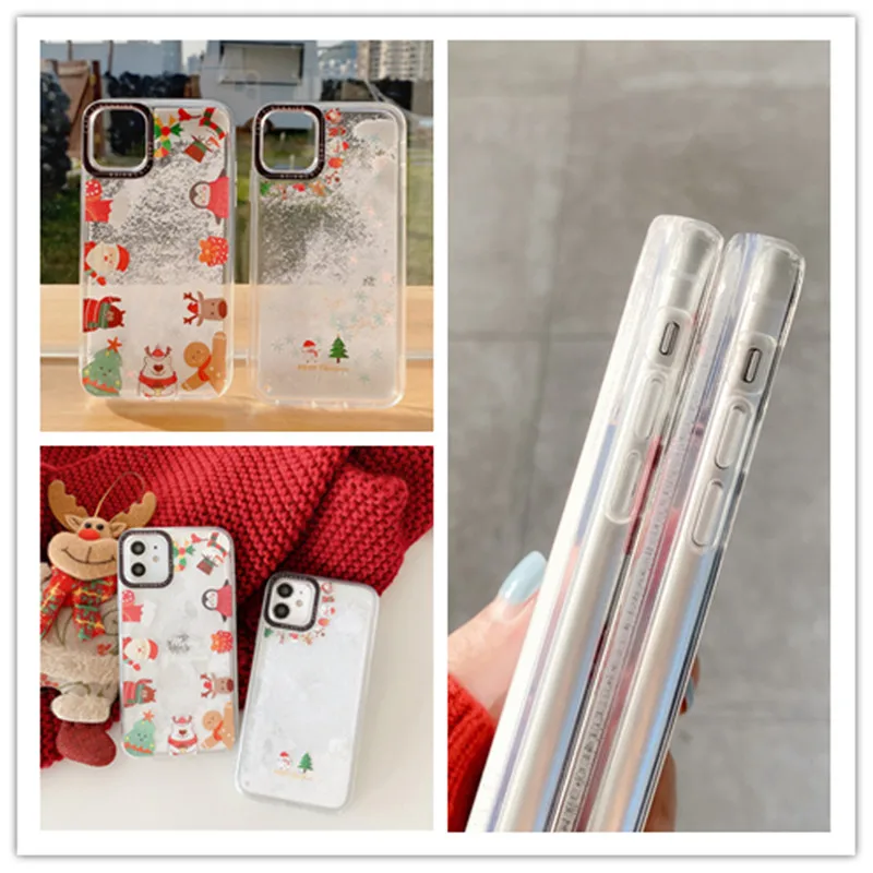 

Christmas Cartoon Quicksand Anti-fall Protective Cover Hard Shell Phone Cases For iPhone 13 12 11 Pro Max XSMAX XR X 8 7 6S Plus