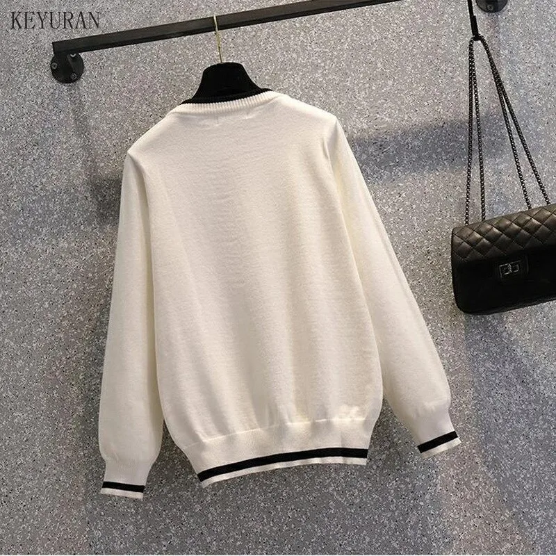 

Plus Size Knitted Pullovers Sweater Women 2021 Autumn Winter V Neck Casual Loose Solid Color Jumpers Female Basic Sweaters Tops