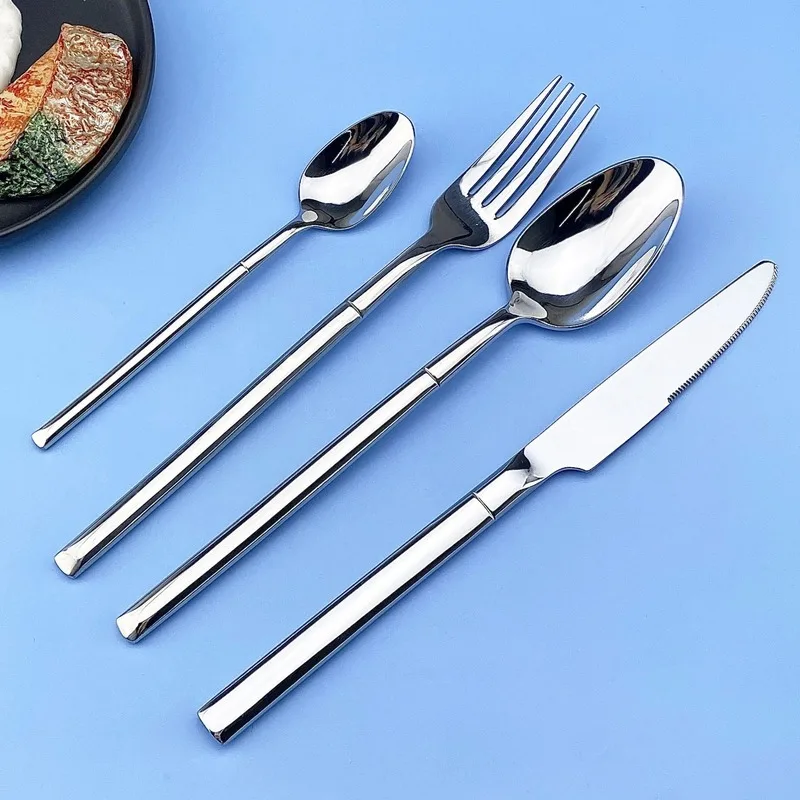 

3pcs Stainless Steel Knight Series Tableware Western Food/Steak Knife, Fork and Spoon Gold-Plated Hotel Dessert Tableware