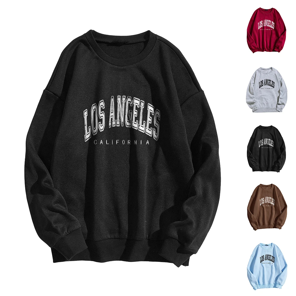 

Women's Autumn Sweatshirts Letter Print Pullovers Long Sleeve Sweatshirt Casual Loose Pullover Vintage Tops Black 2XL