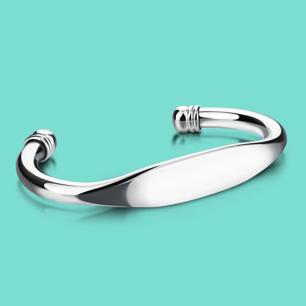 Женский браслет в простом стиле из серебра 100% пробы глянцевый Открытый 925 женское