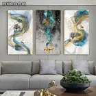 Современная абстрактная картина золотого оленя, Постер большого размера, синяя печать, Золотая Настенная картина для гостиной, Современная Картина на холсте