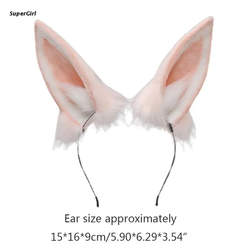

J78E Women Animal Bunny Ears Headdress Plush Furry Lolita Headband Anime for Halloween Christmas Cosplay Accessories