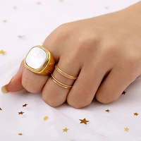 hip hop vintage geometric white fritillary shell ring for women men fashion ins design party jewelry accessories couples ring