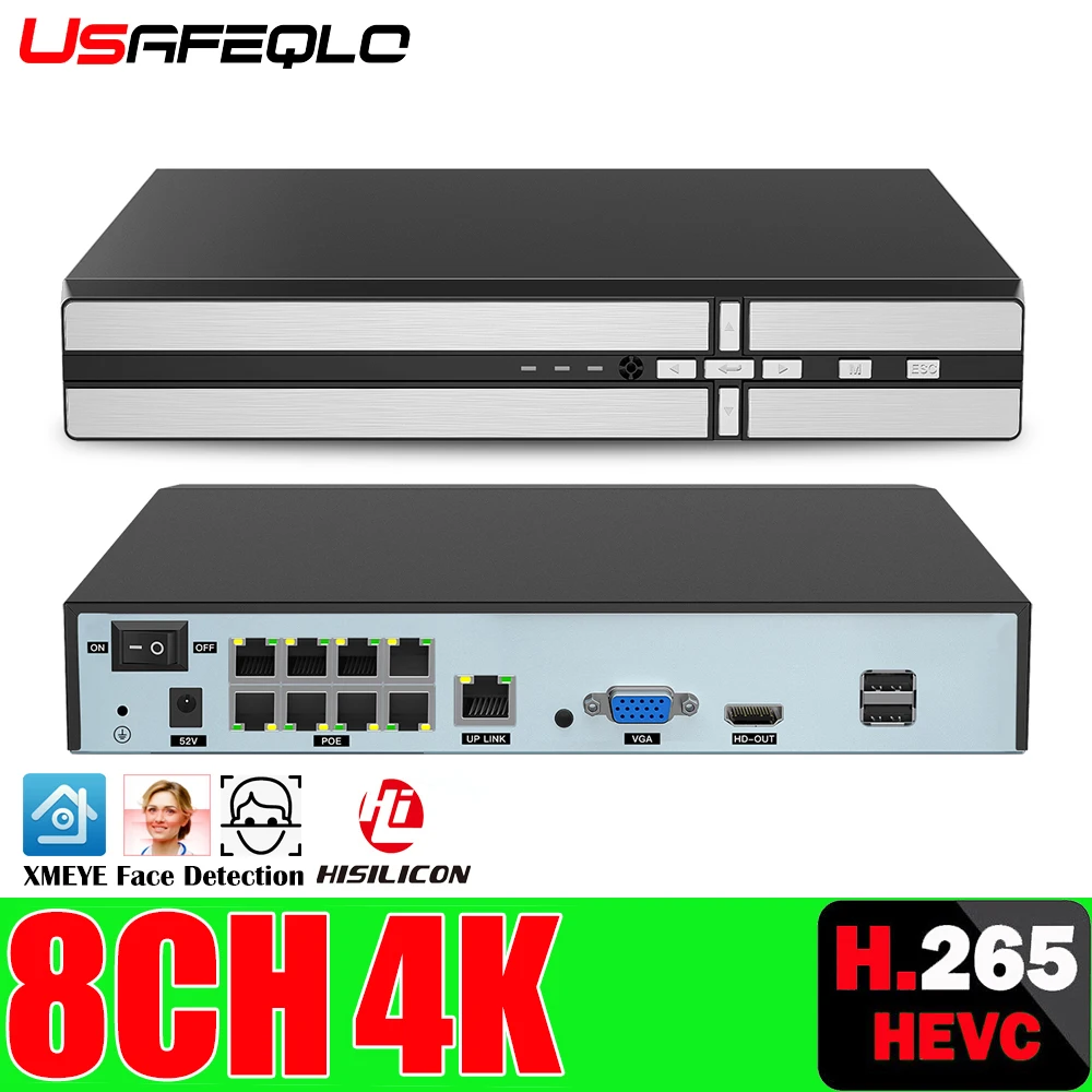IP камера видеонаблюдения H.265 4/8 каналов POE NVR P2P ONVIF 8 Мп 4K|Видеорегистратор для