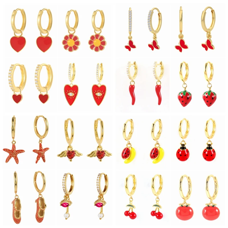 

ROXI Multible Red Series Enamel Geometry Hoop Earrings For Women 925 Sterling Silver Earrings Jewelry Pendiente Plata 925 Gifts