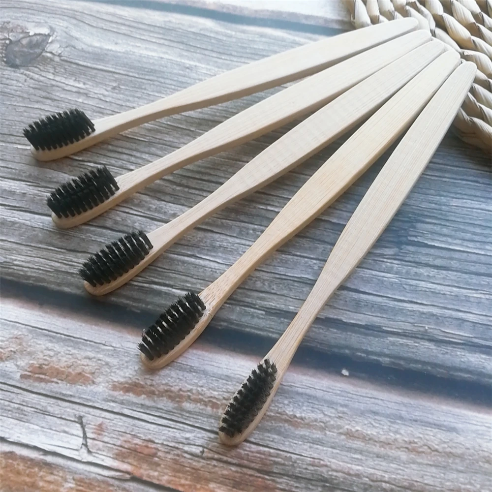 Black 5Pcs 5/2/1 шт. чистый натуральный бамбук Зубная щётка Портативный мягкие волосы зубная щетка Эко-дружественных кисти Зубная щетка Зубная инструменты для ухода за глазами - Цвет: Black 5Pcs