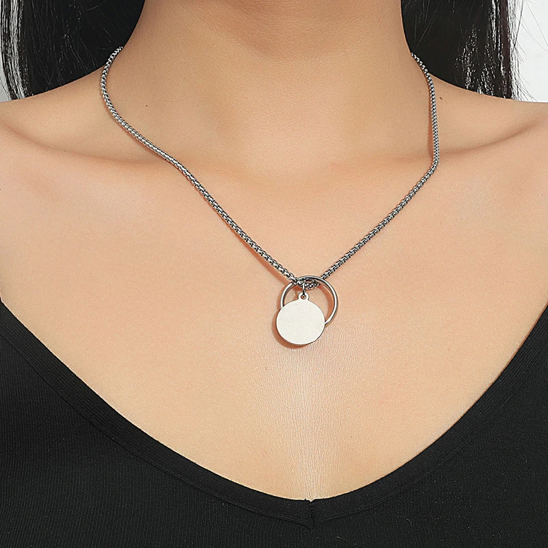 

2021 Summer New Retro Fashion Creative Hip-hop Personality Splicing Stainless Steel Geometric Metal Couple Pendant Necklace