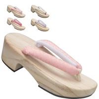 2021 summer new womens med heel wooden sandals japan style yukata geta casual flip flops beach slippers cosplay shoes