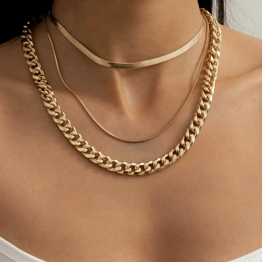 

Cuban Link Necklace for Women 2021 Punk Aesthetic Fashion Accessories Luxury Collar Jewelry Charm Layered Neck Snake Chains Gift