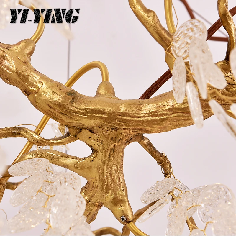 

YI-YING Organic lighting European Luxury elegant gold color modern pendant crystal light fitting copper Bedroom chandelier