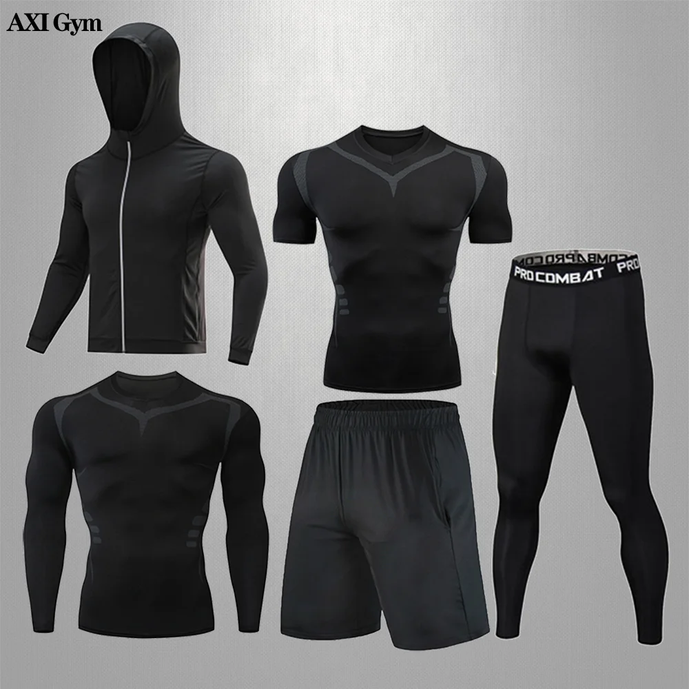Спортивный костюм Rashguard мужской для фитнеса 5 шт./компл. классический черный