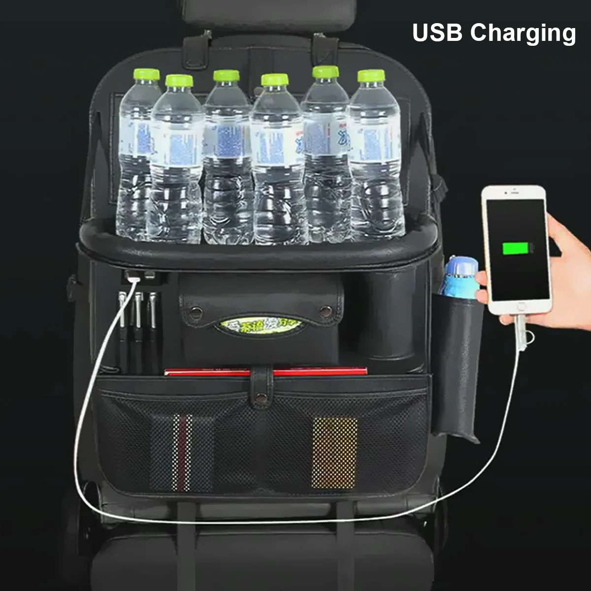 Дешево Из искусственной кожи органайзер для заднего сиденья автомобиля Черный 10 карманов, подвешиваемые сумки с 4 USB Порты и разъёмы на заднем сиде...