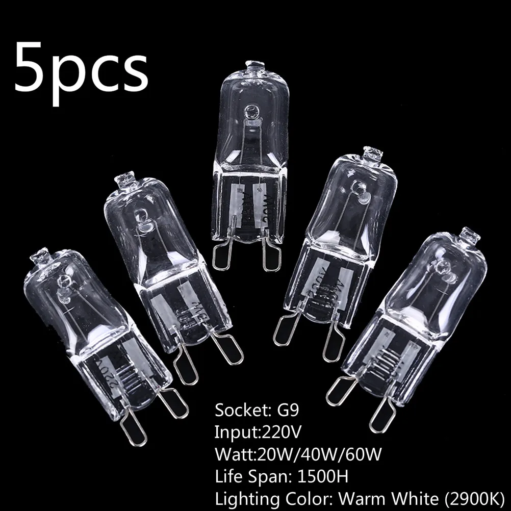5pcs/lot  For Wall Lamp Clear Glass Each With An Inner Box Dimmable G9 Halogen Bulb 20W/40W/60W 220V 2900K Warm White
