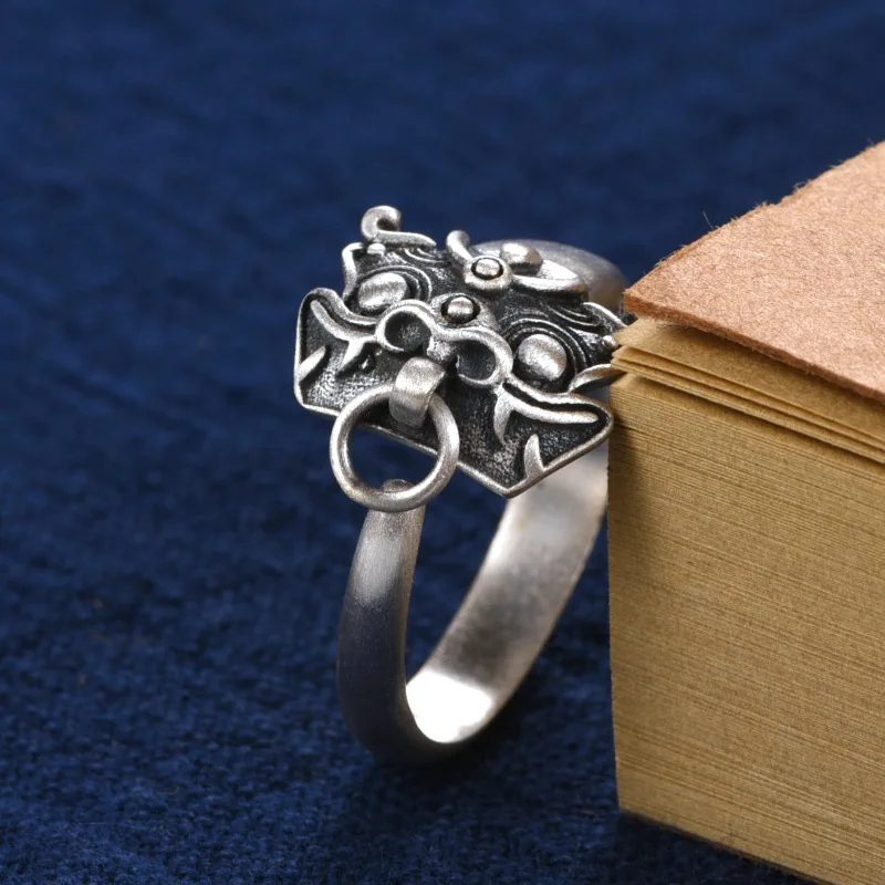 

Retro Silver Color Tao Tie Rings China Mythical Animals Men Women's Rings Good Lucky Jewelry Birthday Party Gifts Wealth Rings