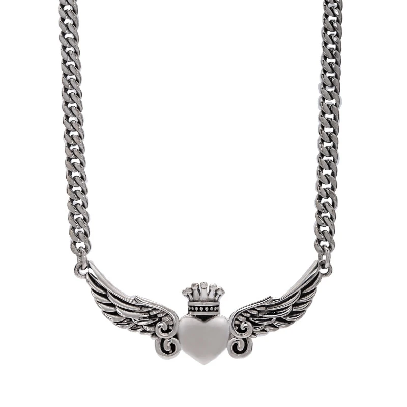 Ожерелье из серебра 100% пробы с подвеской в виде сердца короны ангела|Ожерелья| |