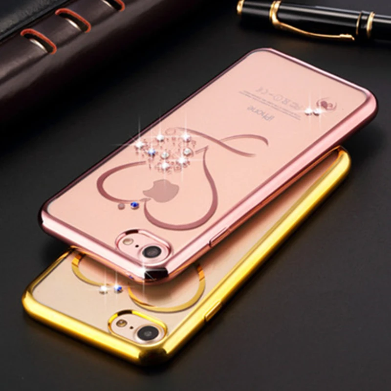 

Fashion Luxury Soft Phone Case For iPhone 11 Pro Max X XR XS 8 7 6 6S Plus Diamond Love Heart Transparent Clear TPU Cover Girl