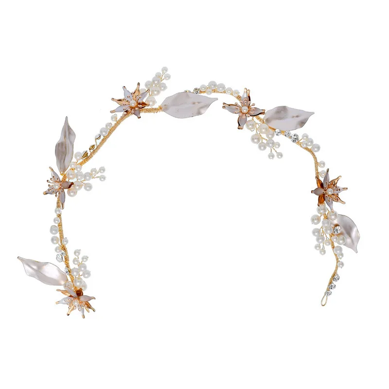 Золотой цветочный лист свадебная тиара головная повязка Жемчуг женские