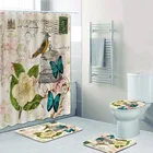 Занавеска для душа, водостойкая, в ретро-стиле, с цветами лаванды, бабочками, птицами, плакат с изображением сада, водонепроницаемая занавеска для ванной
