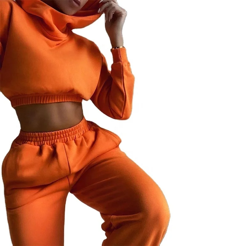 

Fall Winter Sweat Pant And Hoodie Set Crop Hoodies With Jogger 2 Piece Set