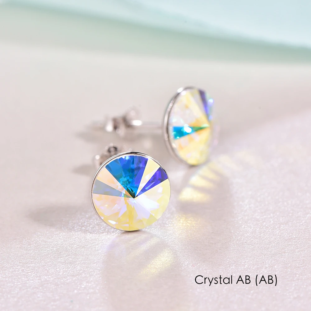 Бренд MALANDA, 925 пробы, серебряные серьги с круглыми кристаллами от Swarovski для женщин, модные серьги-гвоздики, свадебные офисные украшения - Окраска металла: Crystal AB