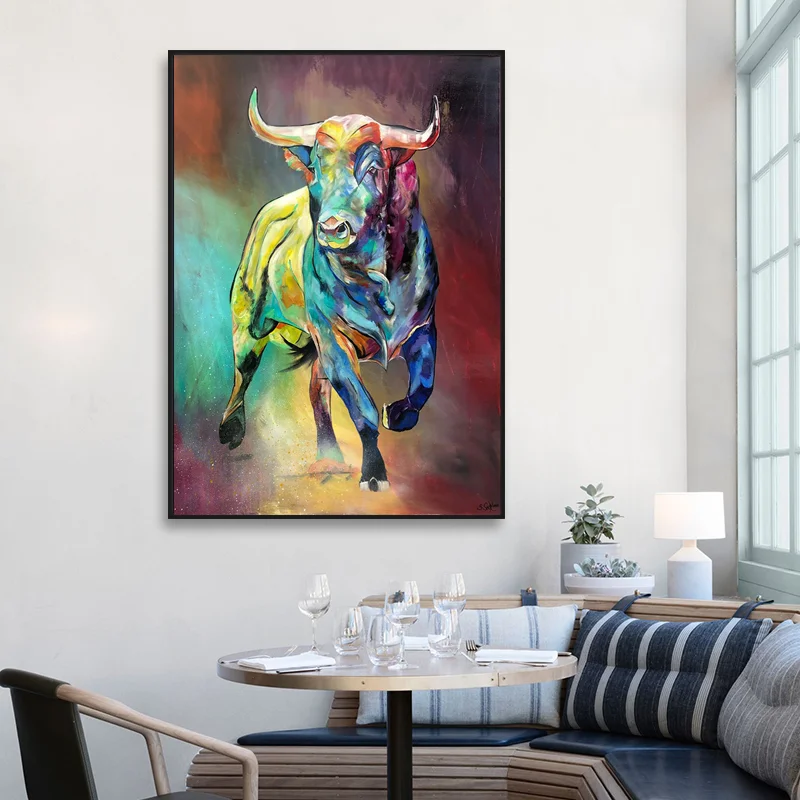 

Abstract Colorful Bull Canvas Paintings Animal Wall Art Prints Poster Living Room Decorative Paintings On The Wall Home Decor