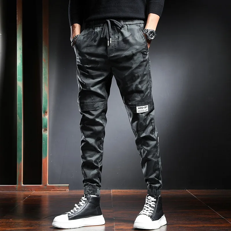 

Men Camouflage Casual Pencil Pants Korean Streetwear Drawstring Joggers Trousers