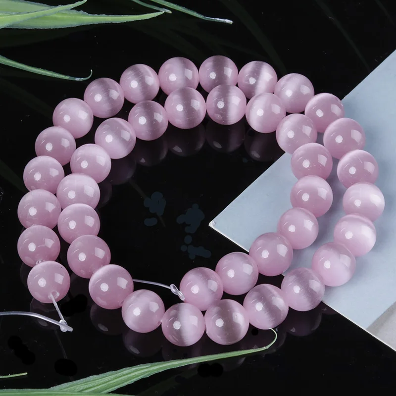 

Fashion Jewelry Pink Cat Eye Stone Beads 4/6/8/10mm Smooth Round Loose Beads For DIY Making Women Bracelet Jewelry