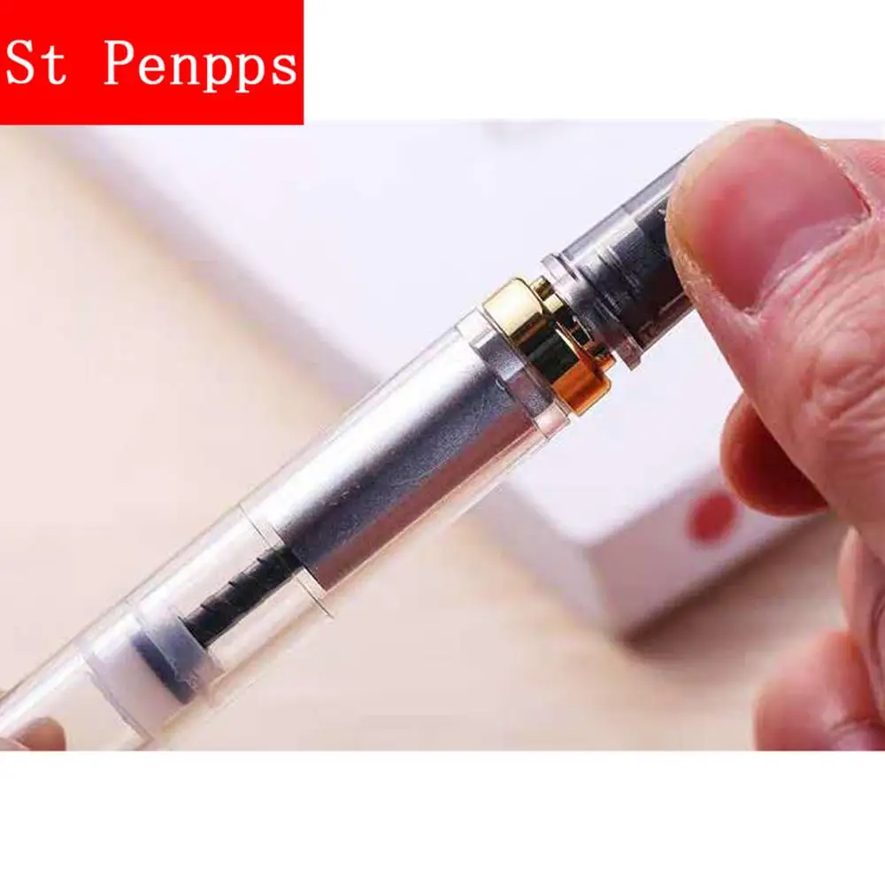 

Wing Sung Piston Fountain Pen Transparent Ink Pen M Nib Golden Clip Stationery Student Office school supplies Writing Gift