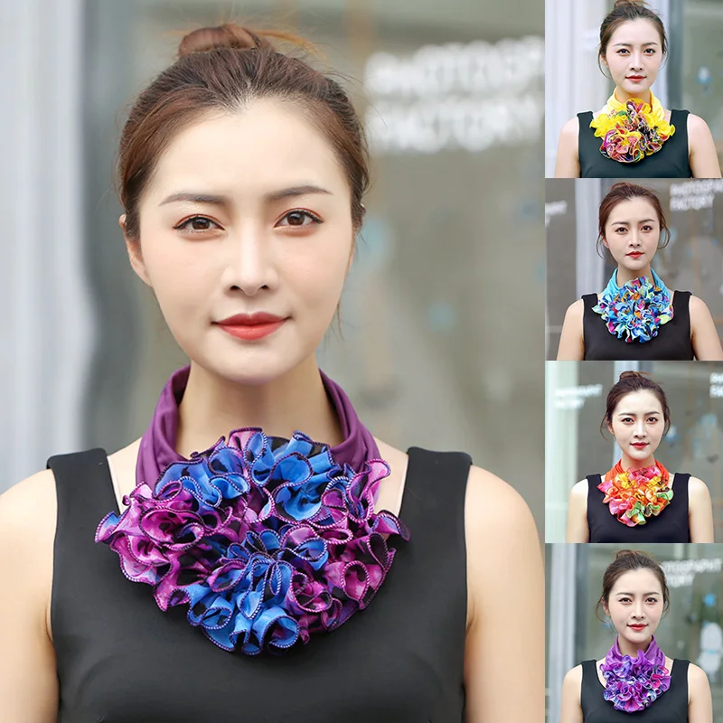 Женский шифоновый цветочный шейный шарф разные кружевные шарфы кольцо платок