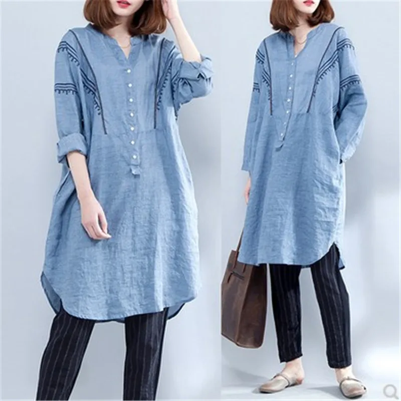 Новые модные блузки для женщин Длинная Верхняя одежда 2021 оверсайз из хлопка и