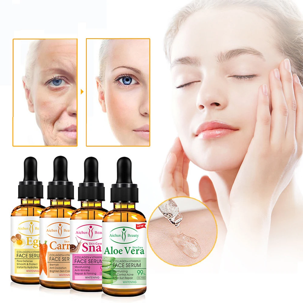 

Moisturizing Facial Serum Whitening Oil Control Anti-wrinkle Anti-aging Firm Lifting Soothes Dryness Aloe Vera Snail Essence