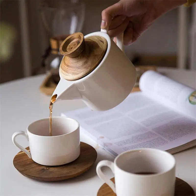 

Набор керамических чайников чайная чашка Европейский Стиль Кофе набор чашка с деревянной крышкой Кофе эспрессо чашка и блюдце фарфоровый с...