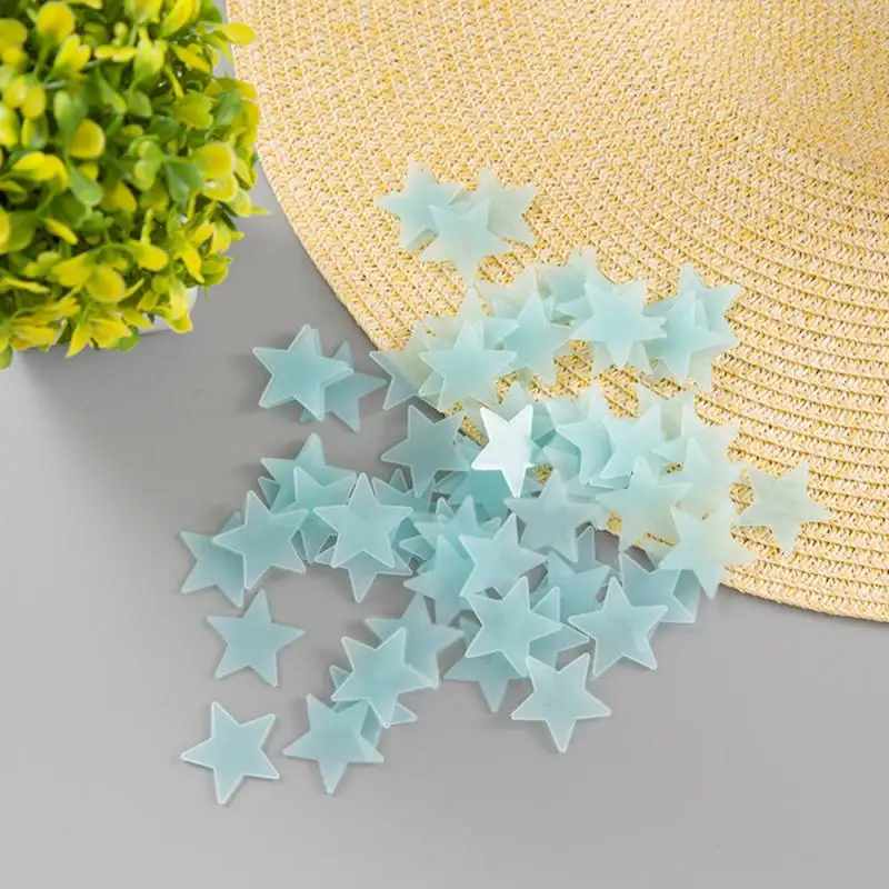 50PCS 3D Star and Moon Energy Storage Fluorescent Glow In the dark Luminous on Wall Stickers for Kids Room living room | Дом и сад