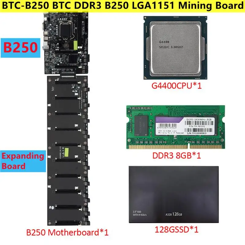 

Brand New Professional Mining Board 12 PCI Express Video Card BTC-B250 BTC DDR3 B250 LGA1151 Desktop Motherboard 4/8 GB