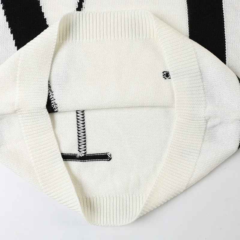 Fall Black Sweater New Long Sleeve Coloured Letter Embroidered Round Neck Loose Knitted Top Woman Computer Knitted Sweater