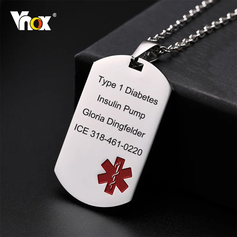 

Vnox Personalized Engrave Diease Names ICE Info Medical Necklaces,Stainless Steel Dog Tag ID Pendants,Custom Health Accessory