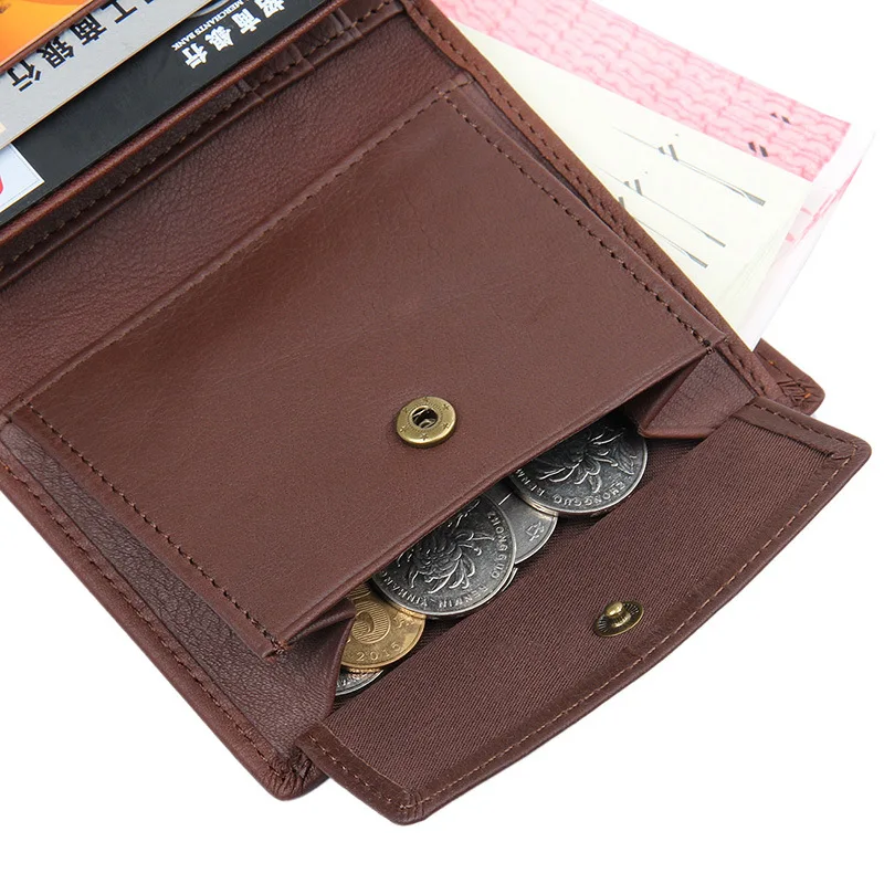 

Male Genuine Leather Wallet Men's Cow Leather Wallet Vertical 3 Fold Business Card Holder Money Bag Coin Purse Wallet Man