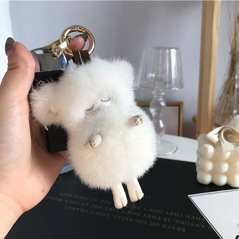 Модный прекрасный брелок с норкой натуральным мехом милые рисунком спящей