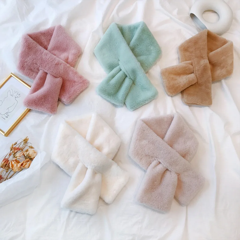 

Women Winter Warm Scarf Fashion Thicken Faux Fur Shawl Imitation Fur Scarves Fleece Leopard Solid Scarf 2020 Female New Wraps