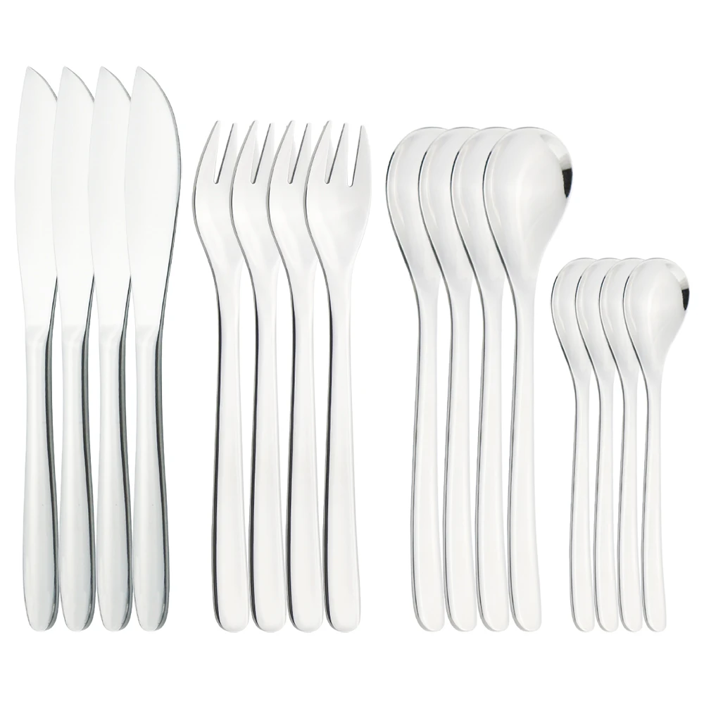 

Flatware Set Western Knife Fork Tea Spoon Kitchen Tableware 4Pcs/16Pcs Mirror Silver Cutlery Set 304 Stainless Steel Dinnerware