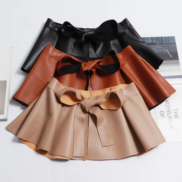 

PU Leather Ruffle Skirt Waist Cover Women's Bow Tie Tie Waist Belts Decoration Shirt Dress Wide Belt Fashion Woman Waistbands